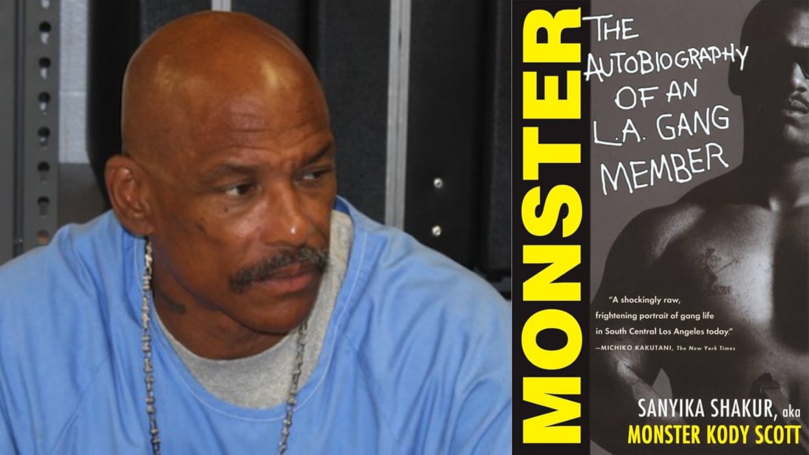 A composite image of a Black man with a bald head beside a black and yellow book cover.
